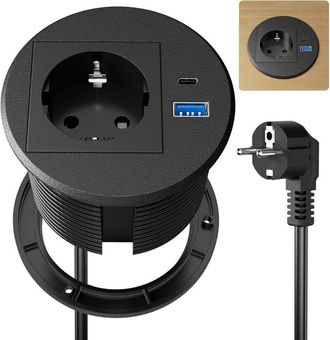 OEM Regleta Empotrada Usb-c Pd20w, Salida Usb Retr&aacute;ctil, Fuente De Alimentaci&oacute;n Empotrada De Escritorio, Cable De 2 M, Color Negro