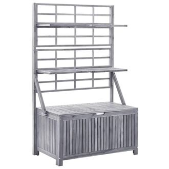 Berkfield Home Storage Box with Trellis Grey 99x55x160 cm Solid Acacia Wood | Size: 99 x 55 x 160 cm