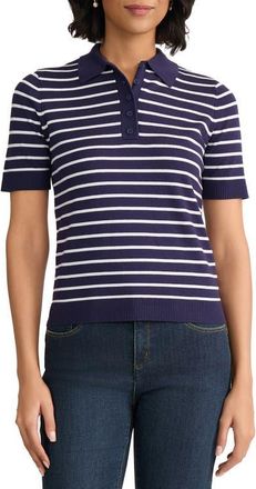 Jones New York Stripe Short Sleeve Polo in Pacific Navy/natural White at Nordstrom, Size X-Large