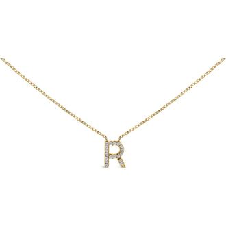 House of Brilliance 10K Yellow Gold Diamond Accent A-Z Block Initial Pendant Necklace in Yellow Gold | R at Nordstrom
