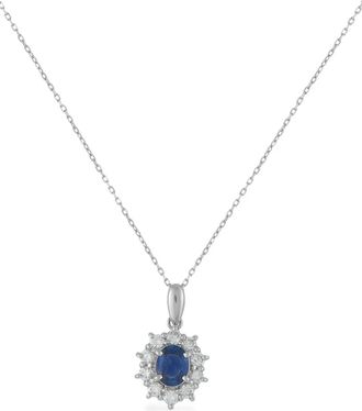 Luxury Bazaar platinum diamond sapphire pendant necklace - Zilver