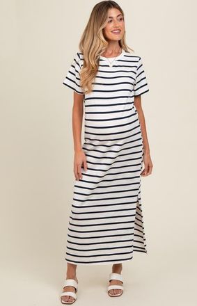 Pinkblush Striped Side Slit Maxi Dress in Navy Blue at Nordstrom, Size Medium