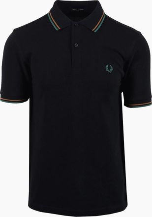 Fred Perry Mens FRED PERRY TWIN TIPPED POLO NAVY/DARK CARAMEL/SPORT GREEN - Black - Size: 44