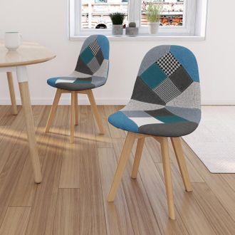 IDMarket Idmarket - Lote De 2 Sillas Escandinavas Sara Con Patchwork Azul