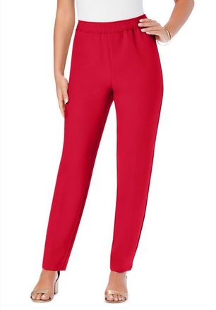 Roaman's Petite Plus Size Classic Bend Over Structured Straight Leg Pull-On Pant in Vivid Red at Nordstrom, Size 32Short