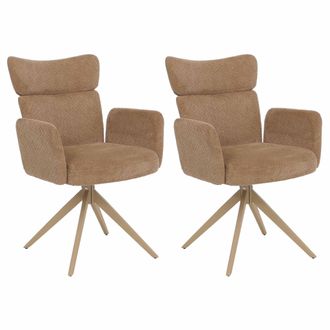 Hhg Set 2 Sedie Sala Pranzo Hhg-057, Girevole Posizionamento Automatico, Boucl&eacute; 350g/m&sup2;, Marrone Chiaro, Gambe Color Legno