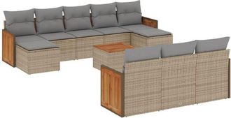 vidaXL Set De Sof&aacute;s De Jard&iacute;n 11pzas Con Cojines Rat&aacute;n Sint&eacute;tico Beige Vidaxl