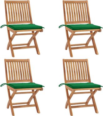vidaXL Sillas De Jard&iacute;n Plegables 4 Uds Madera Maciza Teca Con Cojines Vidaxl