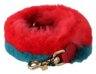 Dolce & Gabbana Red Blue Rabbit Fur Leather Shoulder Damesriem