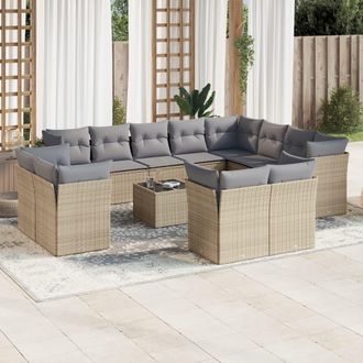 vidaXL Set Sof&aacute;s De Jard&iacute;n Con Cojines 13 Pzas Rat&aacute;n Sint&eacute;tico Beige Vidaxl
