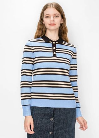 YAL New York Contrast Collar Striped Sweater