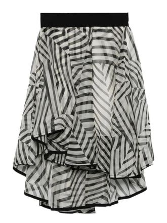 Gemy Maalouf stripe-pattern ruffle-details midi skirt - women - Polyester - 38 - Black