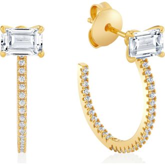 Crislu Baguette-Cut Cubic Zirconia Pav&eacute; Huggie Hoop Earrings in 18Kt Yellow Gold /Clear Stone at Nordstrom