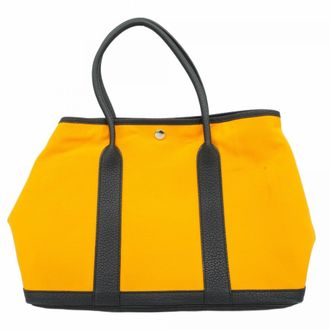 Herm&egrave;s Blue Indigo Moutarde Toile Officier Tote Bag (Pre-Owned)