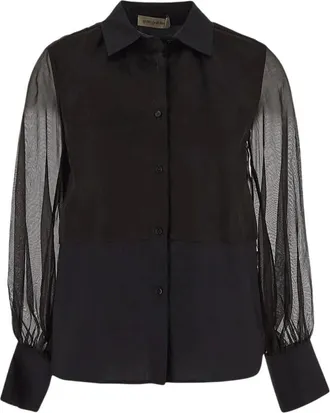 Gentryportofino Shirts, female, Black, Size: M Double Fabric Long Sleeve Classic Collar Shirt