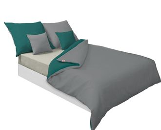 OEM Ropa De Cama Satinada Doble Cara 140x200 + 70x80 Pero. Verde/gris Oscuro Matex