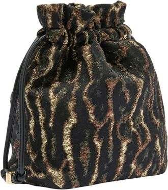 Ganni Tassen, Dames, Zwart, ONE Size, Leer, Metallic Bou Bucket Cloque Pouch