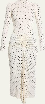 Alaia Strass Jersey Ruched Midi Dress