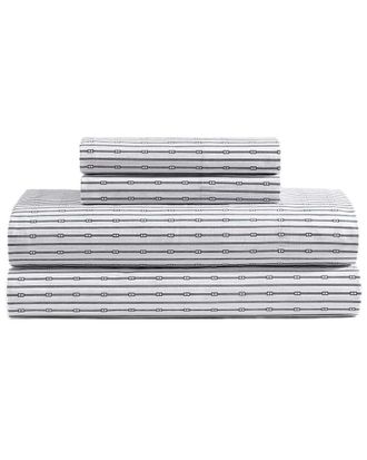 Tommy Hilfiger 200 Thread Count Monogram Stripe Cotton Percale Sheet Set