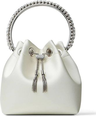 Jimmy Choo London Satin Crystal Embellished Top Handle Bon Bon Bag In Ivory