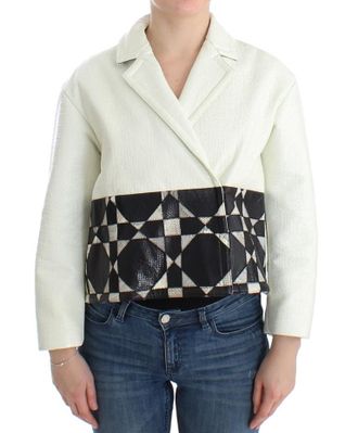 Andrea Pompilio Vrouwenjas Wit Zwart Cropped Leer