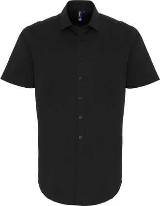 Premier Heren Rekken Pasvorm Poplin Korte Mouwen Shirt (Zwart)
