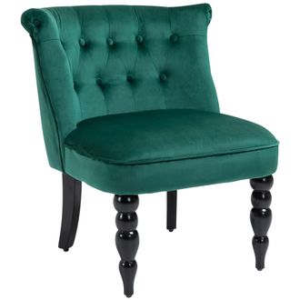 HOMCOM Velvet Accent Chair Tufted Wingback Chair W/ Rubber Wood Legs Dark Green | TJ Hughes