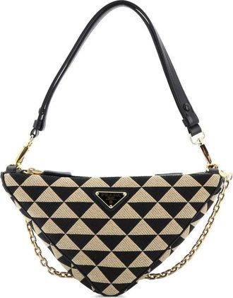 Prada Double Symbole Triangle Bag Leather and Jacquard Mini shoulder bag - Zwart