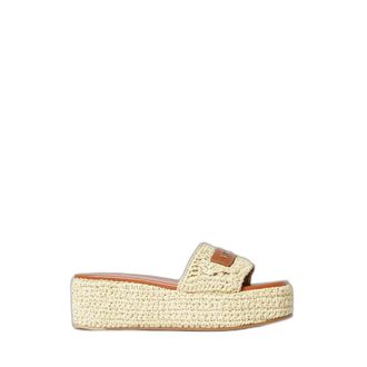 Versace Mules de Rafia y Piel con Logo - Shoes - Mujer - Beige - 38 EU