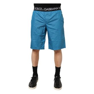 Dolce & Gabbana Beachwear, male, Blue, Size: M Blue Logo Waistband Beachwear Swim Shorts