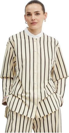 Forte_Forte Shirt met strepenpatroon - Dames - Overhemden - Beige - M - Katoen - Overhemden