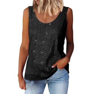 Generic Sequin Tank Top, Sparkly Tops Glittery, Comfortable Breathable Tunic Tops, Solid Color Cami Vests Lightweight Shiny Tank Shirt Classic Breathable Cami