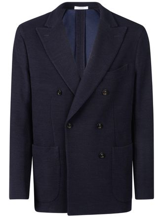 Boglioli Double-Breasted Blue Blazer with Wide Lapels and Textured Fabric