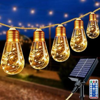 OEM Luces Solares Para Exteriores De 8 M Con Control Remoto, 16 Bombillas, 160 Led, Luces Solares Vintage, Impermeables Ip65, 8 Modos, Luces Solares Para 