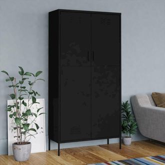 vidaXL Wardrobe Black Steel Large Wardrobe Rectangular Modern