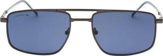 Lacoste mat donkergrijze zonnebril met blauwe lens