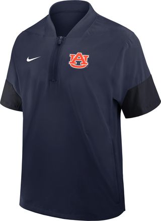 Nike Auburn Sideline Coach Nike Mens College 1/2-Zip Short-Sleeve Hooded Jacket in Blue | 03BO0CZDAUN-6XU