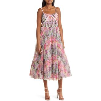Hutch Vita Floral Pleated Tulle A-Line Gown in Pink Laughing Lillies Tulle at Nordstrom Rack, Size 2