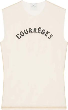 Courr&egrave;ges Light Brown Logo Round Neck Top