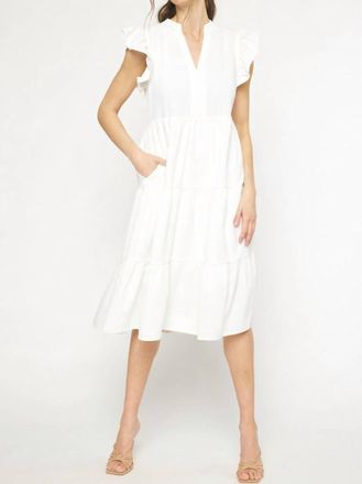 Entro Ruffled Pocket Tiered Midi Dress In Off White
