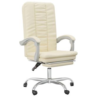vidaXL Silla De Oficina Reclinable Cuero Sint&eacute;tico Crema Vidaxl