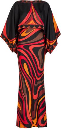 Pucci Printed Cape-effect Silk Maxi Dress - Orange - 44 (UK12 / M)
