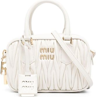 Miu Miu matelass&eacute; logo-plaque tote bag - women - Lamb Skin - One Size - White