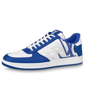 Louis Vuitton Rivoli Sneakers White Plaid with Blue Side Logo 1ABFEX