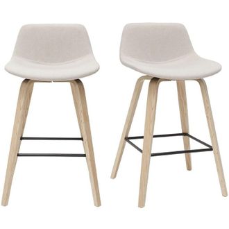 Miliboo Sgabelli da bar scandinavi beige e legno chiaro H 65 cm (set di 2) NONIE