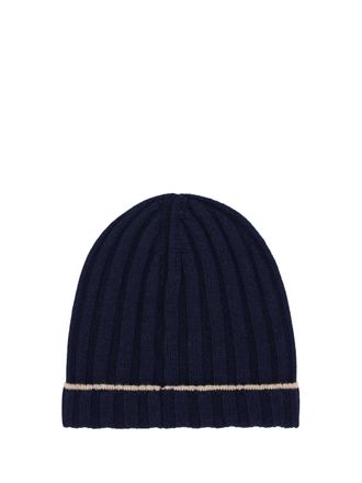 Brunello Cucinelli Mens Beanie Hat Cashmere Navy-Camel (capra Hircus) Navy/camel
