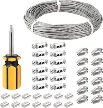 OEM Cable Acier Inoxydable - 3 Mm Rev&ecirc;tu Pvc - 50 M - Pour Garde-corps Cl&ocirc;ture Treillis - Kit Complet Avec Manchons Cosses Et Accessoires