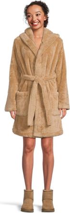 UGG Aarti Robe Womens Sand Plush Fleece Hooded Pockets Tie Waist GBO3867
