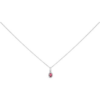 House of Brilliance 10K White Gold 5x3mm Gemstone and Diamond Accent Halo Pear Shape 18 Pendant Necklace in Pink Tourmaline | White at Nordstrom