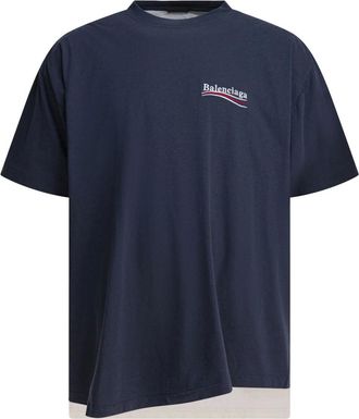 Balenciaga Tops, Heren, Blauw, M, Katoen, Blauw Politieke Campagne T-shirt